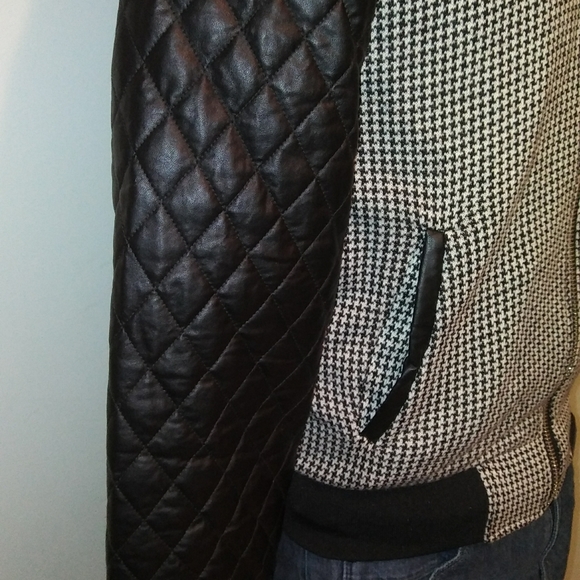 New Zara Houndstooth Tweed Faux Leather Jacket - Picture 3 of 8